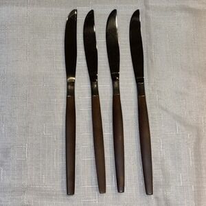4 MCM Forks Ekco Eterna Canoe Muffin Forged Stainless Flatware Faux Wood Handle